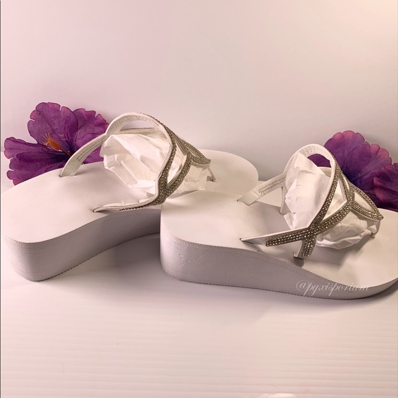 White Rhinestone Wedge Slippers - Picture 6 of 6